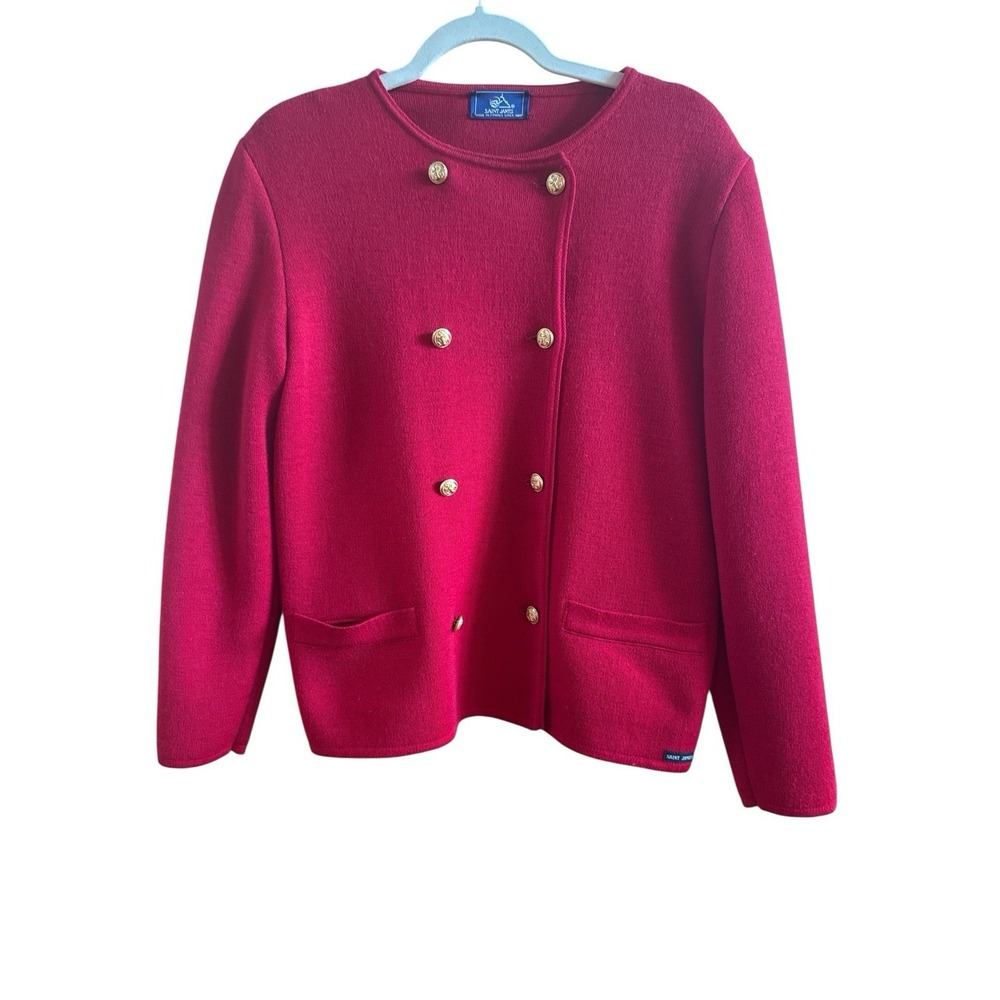 Saint James Women's Classic Red 100% Wool Knit Suit Size 10 Gold Buttons